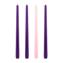 Mega Candles - 4 pcs 12" Unscented Advent Taper Candle - Asst