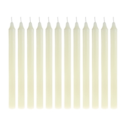 Mega Candles - 12 pcs 10" Unscented Straight Taper Candle in Brown Box - Ivory
