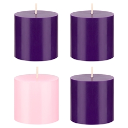Mega Candles - 4 pcs 3" x 3" Unscented Advent Pillar Candle - Asst