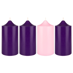 Mega Candles - 4 pcs 3" x 6" Unscented Advent Dome Top Pillar Candle - Asst