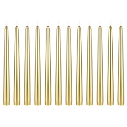 Mega Candles - 12 pcs 10" Unscented Taper Candle in White Box - Gold