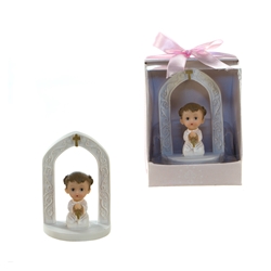 Mega Favors - Baby Praying Under Arch Poly Resin in Designer Box - Pink