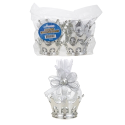 Mega Crafts - 6 pcs Crown with Rhinestone Organza Bag - Silver