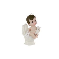 Mega Favors - Toddler Sitting on Toilet Poly Resin Plaque - Blue