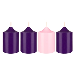 Mega Candles - 4 pcs 2” x 3” Unscented Advent Dome Top Pillar Candle - Asst