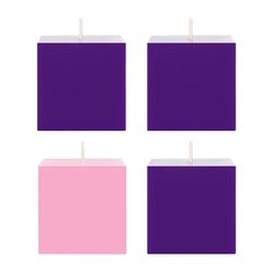 Mega Candles - 4 pcs 3" x 3" Unscented Advent Square Pillar Candle - Asst