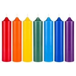 Mega Candles - 7 pcs Unscented Bell Top Pillar Chakra Candles, Hand Poured Premium Wax Candle 1.5 Inch x 6.75 Inch - Asst