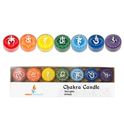Mega Candles - 14 pcs Unscented Tea Lights Chakra Candles, Hand Poured Premium Wax Candle - Asst