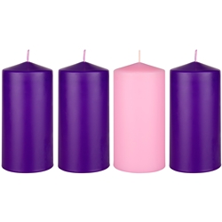 Mega Candles - 4 pcs 3” x 6” Unscented Advent Dome Top Pillar Candle - Asst