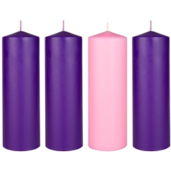 Mega Candles - 4 pcs 3” x 9” Unscented Advent Dome Top Pillar Candle - Asst