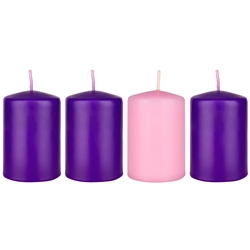Mega Candles - 4 pcs 2” x 3” Unscented Advent Dome Top Pillar Candle - Asst