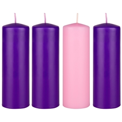 Mega Candles - 4 pcs 2” x 6” Unscented Advent Dome Top Pillar Candle - Asst