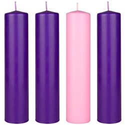 Mega Candles - 4 pcs 2” x 9” Unscented Advent Dome Top Pillar Candle - Asst