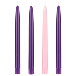 Mega Candles - 4 pcs 10" Unscented Advent Self Fitting Taper Candle - Asst