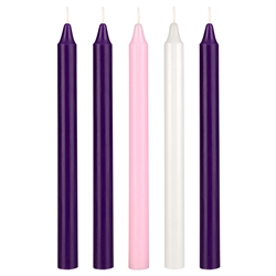 Mega Candles - 5 pcs 10" Unscented Advent Straight Taper Candle - Asst