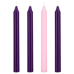 Mega Candles - 4 pcs 8" Unscented Advent Straight Taper Candle - Asst